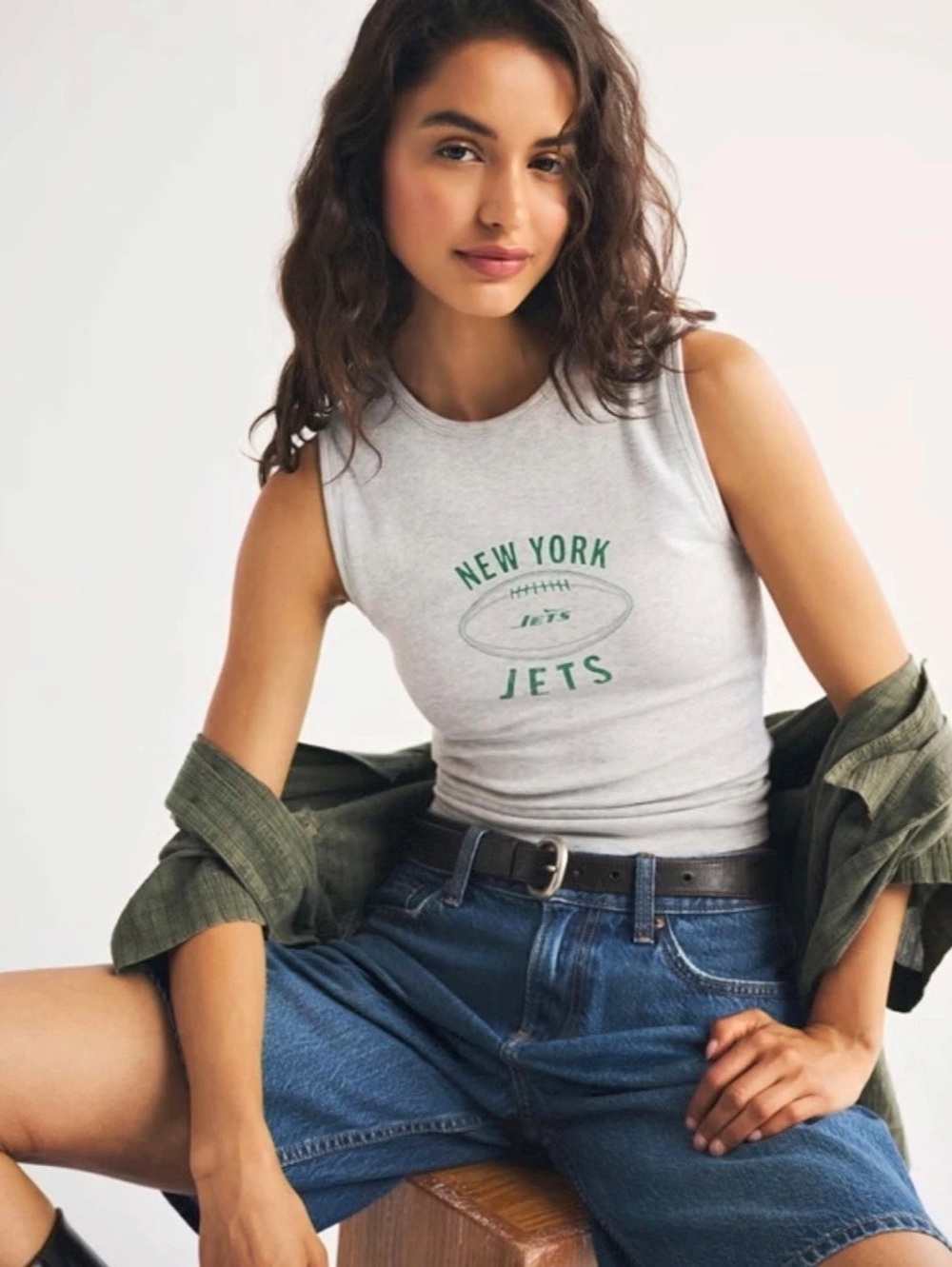 Abercrombie & Fitch New York Jets Bra-Free Rib High-Neck Tank Gray & Green Small